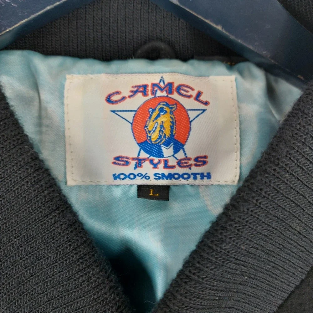 Vintage‎ Camel Jacket Mens Large Suede Leather Bomber Coat Cigarette 90s *READ